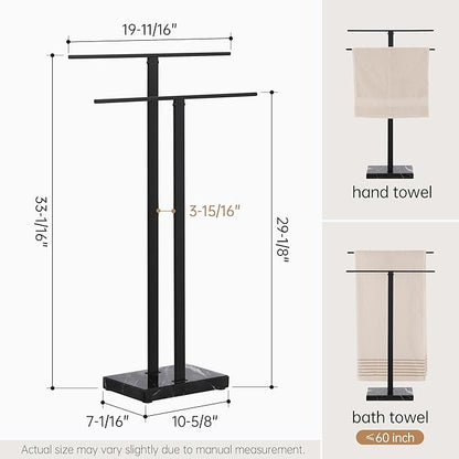KES Standing Towel Rack with Black Natural Marble Base, 2-Tier Towel Rack Stand for Bathroom Floor, Bath Towel Holder Fits Bath Towel & Hand Towel,18/8 Stainless Steel, BTH217-BBK
