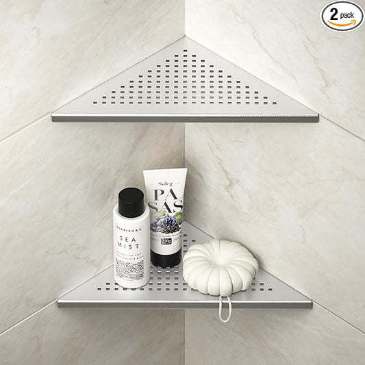 Corner Shower Shelves, 10" Brushed 304 Stainless Steel Recessed Shelf for Bathroom, Grout in Shelf for Tiled Wall, 2 Pack