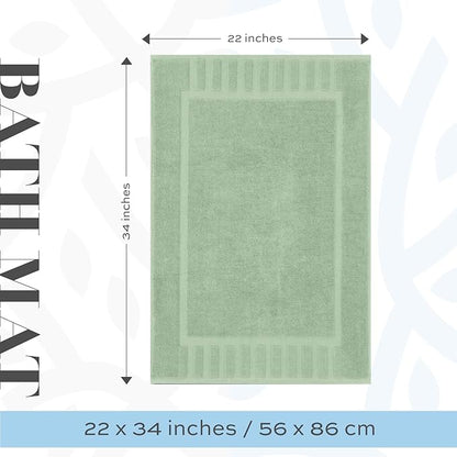 White Classic Luxury Bath Mat Floor Towel Set - Absorbent Cotton Hotel Spa Shower/Bathtub Mats [Not a Bathroom Rug] 22"x34" | 2 Pack | Green