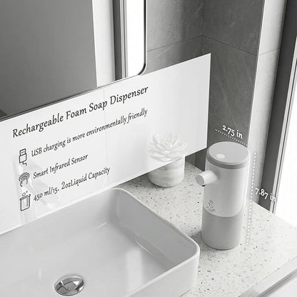 Automatic Soap Dispenser Touchless 15.2oz with Smart Sensor, USB Rechargeable, Hands Free Soap Dispenser for Bathroom & Kitchen