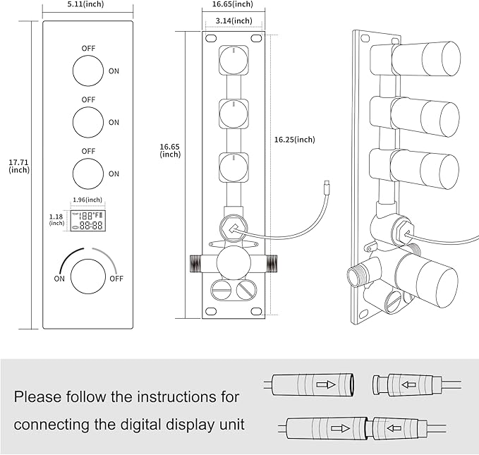Shower System Brushed Gold Shower Faucet Set with 14X20 inch Ceiling Mount Shower Head, 6 PCS Body Jet and Handheld Spray, 3 Way Digital Temperature Display Shower