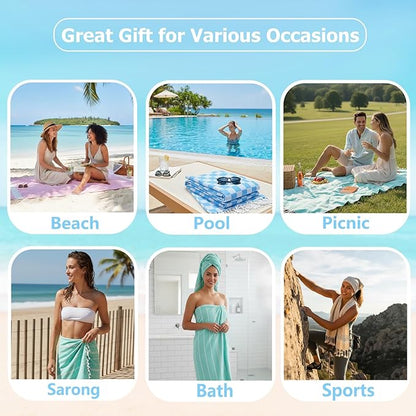 4 Pack Cotton Turkish Beach Towel Lightweight Thin Travel Vacation Essentials Oversized XL Towels Set for Pool Swim Bath Camping Cruise Accessories Absorbent Quick Dry Sand Free Bulk clearance Striped