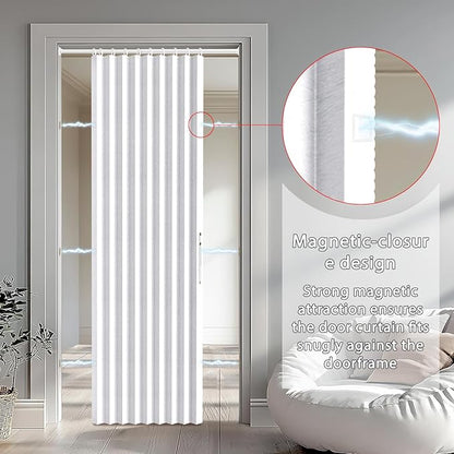 Accordion Door Curtain Set - 100% Blackout, with Curtain Rod Included, for Bedroom Privacy Protection (White-43 W x 78" L+Rod)