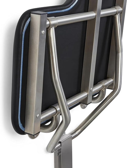 26" x 22.5" Black Padded Cushion Wall Mount Folding Left-Handed Transfer Bench Shower Seat, ADA Compliant