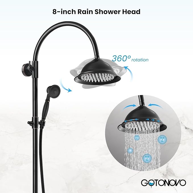 gotonovo Bathroom Classic Exposed Shower Faucet Wall Mount Shower System 8 Inch Luxurious Rainfall Shower Head Set with Tub Spout and Handheld Spray Double Cross Handles Oil Rubbed Bronze