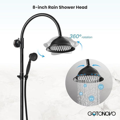 gotonovo Bathroom Classic Exposed Shower Faucet Wall Mount Shower System 8 Inch Luxurious Rainfall Shower Head Set with Tub Spout and Handheld Spray Double Cross Handles Oil Rubbed Bronze