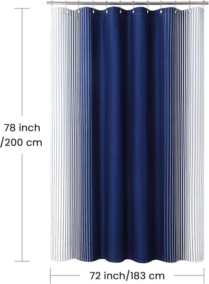 Blue Shower Curtain 78 Inches Long, Modern Navy Blue and White Gradient Vertical Stripe Waterproof Polyester Shower Curtains for Bathroom, 72x78 Inches