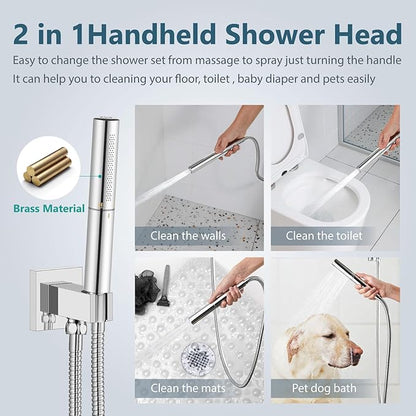 Aolemi Shower Faucet Set, High Pressure Shower System with 2-in-1 Handheld Sprayer, Wall Mount Fixture Combo with Rough-in Valve, 12 Inch Shower Head, Polish Chrome