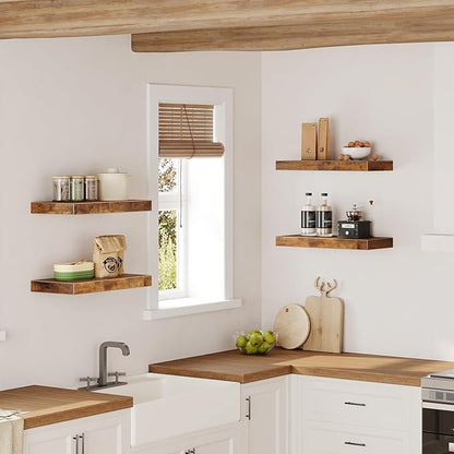Floating Shelves for Wall, 1.5" Thick Wall Shelf Set of 4 with Invisible Brackets, 15.7L x 7.9W Hanging Shelves Farmhouse Home Decor for Bathroom, Living Room, Bedroom, Rustic Brown 4301BJP4BF