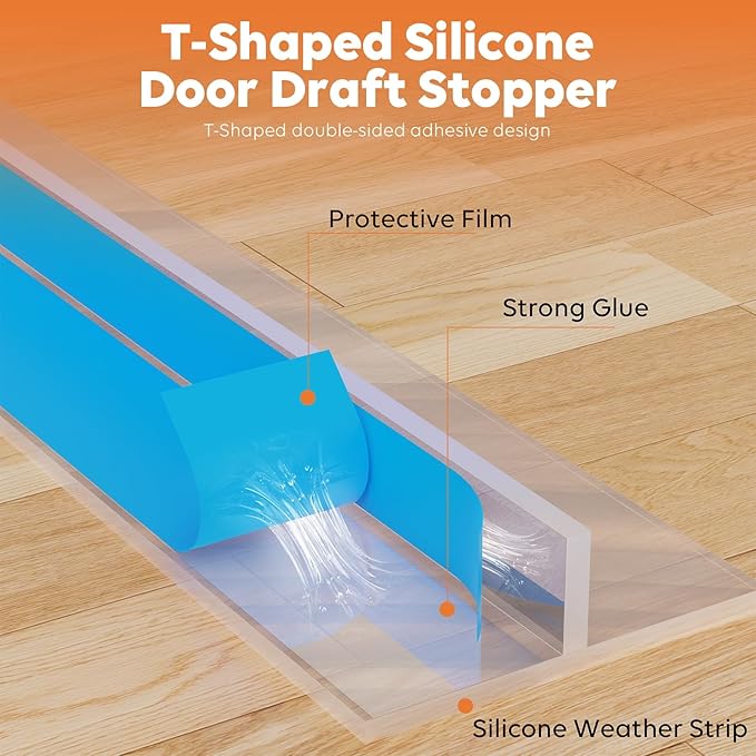 T-Shaped Silicone Door Weather Stripping for Side, 1.97 in x 20 Ft Door Draft Stopper Shower Seal Strip for Door Frame & Windows and Shower Sweep Gaps(Clear)