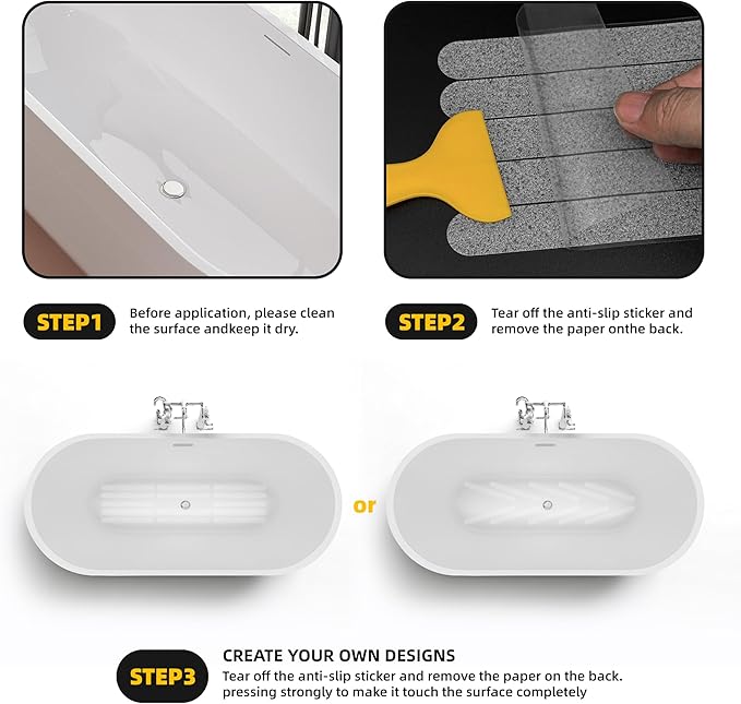20-Pack Clear Bathtub Stickers Non-Slip, Long-Strip Shower Treads with Scraper, Peel-and-Stick Safety Decals for Tub & Shower Floor, Removable, Barefoot-Soft Grip