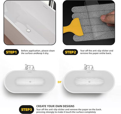 20-Pack Clear Bathtub Stickers Non-Slip, Long-Strip Shower Treads with Scraper, Peel-and-Stick Safety Decals for Tub & Shower Floor, Removable, Barefoot-Soft Grip