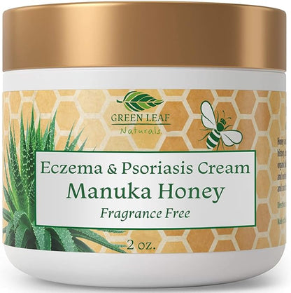 Manuka Honey Eczema Cream Moisturizing Lotion Fragrance Free For Psoriasis Relief - Itchy, Dry Skin Rash Ointment - Skin Soothing Moisturizer - Body & Face Cream - Kids & Adults 2oz
