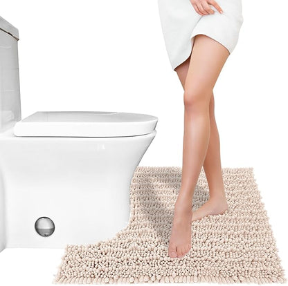 Yimobra Toilet Rug U Shaped Washable 24x20 Inch - Ultra Soft Absorbent Chenille Bath Rugs for Toilet, Quick Dry & Machine Washable, Non Slip Contour Bathroom Mat, Pinkish Beige