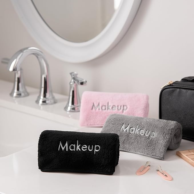 Arkwright Makeup Towels - Pack of 6 - Ultra Soft & Gentle Microfiber Coral Fleece Washcloth Face Make Up Remover, Reusuable Eraser Cloth Essentials for Hosts & Artists, 13 x 13 in, Grey