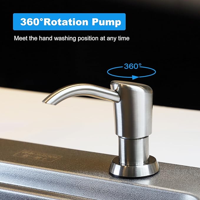 Soap Dispenser, Kitchen Sink Soap Dispenser Built in and Refill from The Top Design,Brushed Nickel ABS Head with 12 Ounce Bottle