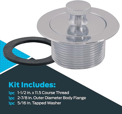 EZ-FLO Lift-n-Turn Bath Drain Assembly Kit, 1-1/2 in. x 11.5 Coarse Thread, 2-7/8 in. OD Flange, 5/16 in. Tapped Zinc Body, Chrome Plated, 35233