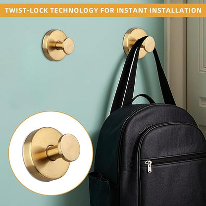 2 Pcs Suction Cup Hooks, Stainless Steel Removable Shower Towel Hook, No Drill Towel Holder for Bathroom, Kitchen Glass Door Wall for 15 Lb Heavy Duty Clothes - O Shape, Gold