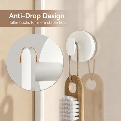 Suction Cup Hooks for Shower: 15 LB Strong Wall Hanger for Bathroom, Front door, Glass, Window, RV, Holder for Towel, Christmas Wreath, Coat, Loofah, Waterproof & Reusable, Cream White 4-Pack