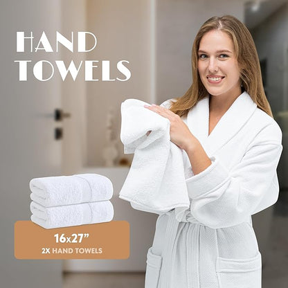 White Bath Towel Set of 6 - 100% Cotton Highly Absorbent Towels for Bathroom, 2 Luxury Bath Towels 650GSM, 2 Hand Towels, 2 Washcloths