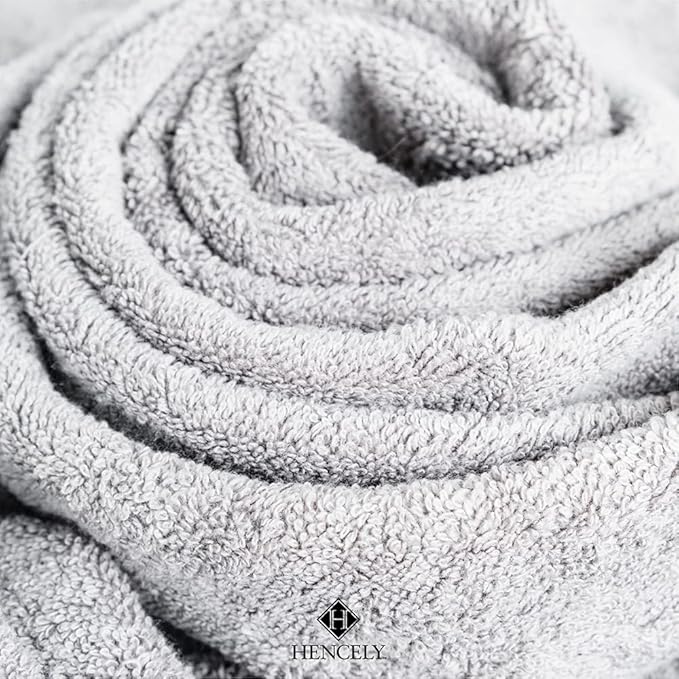 Hencely Premium Bath Towel Set of 4-28x58 Inches - High Absorbency, Quick Drying - 100% Soft Turkish Cotton Towels - Ideal for Home, Bathroom, Hotel, Spa, and Gym - Silver