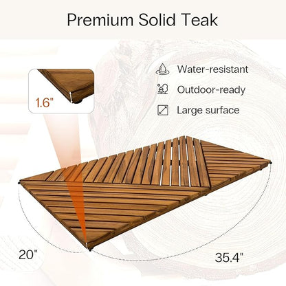 StrongTek Large Teak Bath Mat for Bathroom, 35.4" x 20" Solid Wood Shower Mat, Hand-Oiled Finish, Non-Slip Rubber Feet, Water-Resistant & Quick-Draining, Ideal for Indoor & Outdoor Use