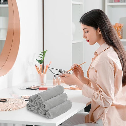Nugilla Makeup Remover Cloths, 8 Packs Makeup Remover Towels Reusable Face Wash Cloth, Soft Microfiber Face Cloth for Women(Light Grey)