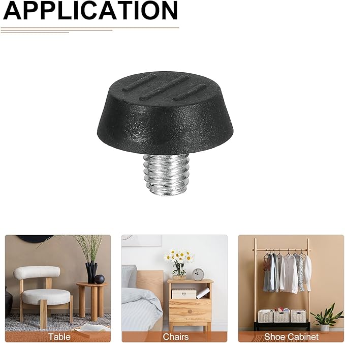 M8x10x22mm(DxLxOD) Screw on Furniture Glide Leveling Feet - 12Pack - Good for Furniture - Adjustable Thread Furniture Levelers - Black