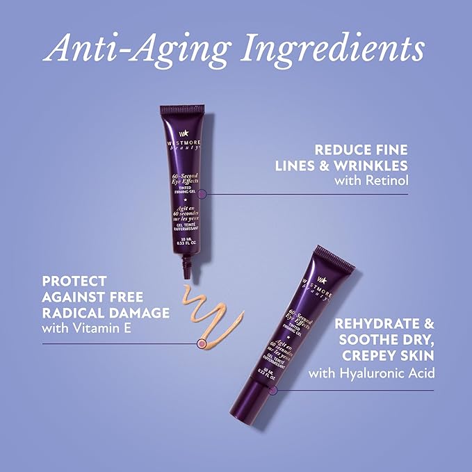 Westmore Beauty 60 Second Effects Tinted Firming Gel - Under Eye Cream For Puffiness And Bags Under Eyes - 10 mL Light to Medium - 0.33 Fl Oz
