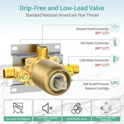 SR SUN RISE High Pressure 3-Way Rainfall Shower Faucet, 3 in 1 Shower Head and Handheld Shower Combo Set with 71” Hose, Easy to Clean Bathtub or Pets, Valve and Shower Trim Kit, Brushed Gold