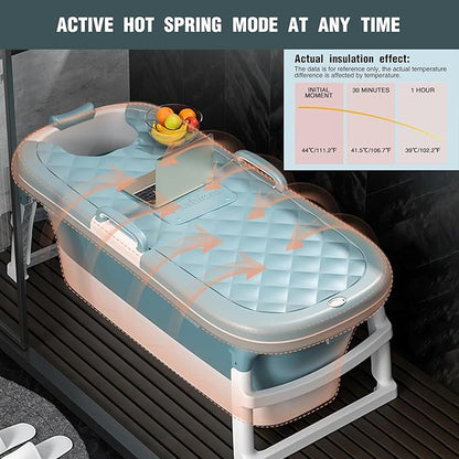 biosp 54'' Portable Bathtub for Adult, Foldable Collapsible Bathtub with 3 lids, Outdoor Hot Tub, Large Thicken Tub for Ice Bath, Home Sauna, Sweat Steaming, Spa Barrel, Shower