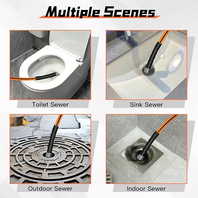 Sewer Jetter Kit for Pressure Washer 100FT,5800psi Drain Cleaner Hose 1/4 Inch Npt Corner, with 5 Sewer Jetting Nozzles Sealing Tape Pearl Corsage Pin Spanner Glove Drain Snake