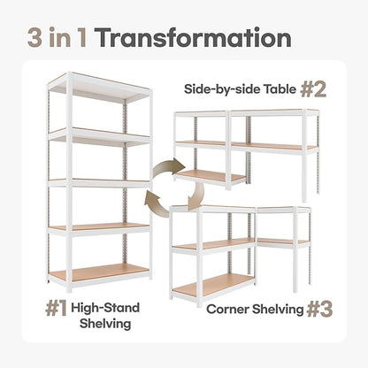 HOMEDANT House 5 Tier Laminated Metal Shelving Unit Adjustable Storage Utility Rack Heavy Duty Shelves Organization Multipurpose Shelf Kitchen Garage Pantry Closet (4, (M) 36.2" W, White)
