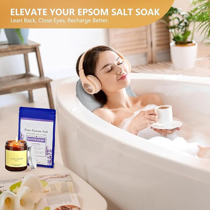 Inflatable Bath Pillows for Tub - Adjustable Firmness Silicone Bathtub Pillow for Neck-Relaxing & Epsom Salt Soaking, Bath Pillow for Head & Back Support Cushion, Spa Gifts for Women, Parent (Gray)