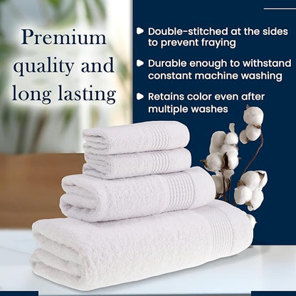 HALLEY Turkish Cotton Towels (4-Pack) Super Soft Quick Absorbent 100% Cotton Towels for Bathroom Kitchen 1 Bath Towel 1 Hand Towel 2 Washcloths (White)