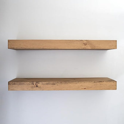 Urbandi Modern Floating Shelves 3 Inches Thick for Wall, Wide Shelves for Kitchen, Living Room, Bedroom, and Bathroom, Natural Pine Wood, Rustic Wooden Shelf, (Set of 2) (Aged Oak, 36Lx3Hx6D)
