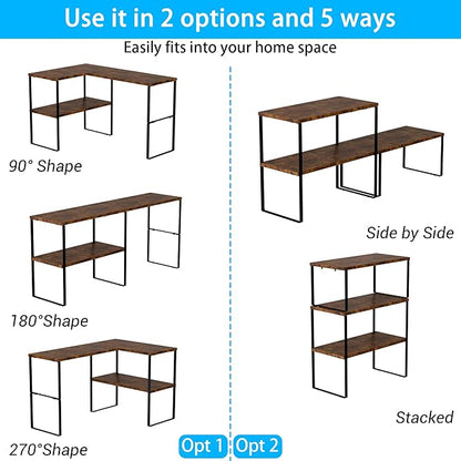Golener Countertop Organizer Corner Shelf, 2 Tier Adjustable Stackable Corner Shelves for Kitchen, Bathroom, Spice Rack, Coffee Area, Over Sink, Dresser Table, Corner Counter Shelf Stand, Rustic Brown
