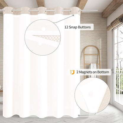 MitoVilla Pink Long Shower Curtain Liner Set 72 x 80, No Hooks Needed 80 inch Long Heavyweight Waffle Fabric Shower Curtain Set with Snap-in Liner for Hotel Grade Spa-Like Bathroom Decor, Blush Pink