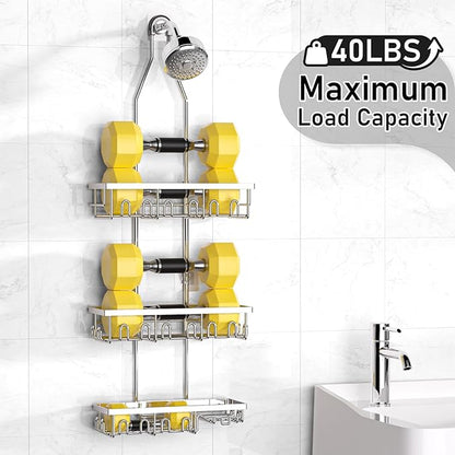 Shower Caddy,Rustproof Shower Shelves Over Shower Head,Triple Adjustable Storage,Silver