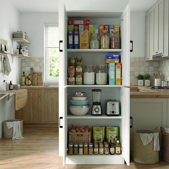 71" Tall Kitchen Pantry Cabinet, Freestanding Food Storage Organizer with Doors & Adjustable Shelves, Large Utility Hutch Cupboard for Dining Room, Living Room, Bathroom & Home Office, White