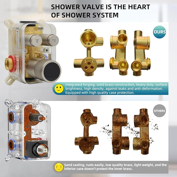 Digital Display Shower System Set 16 Inches Rain Fall Head Temperature Valve Shower Handheld Shower Head Sets for Bathroom Concealed Installation