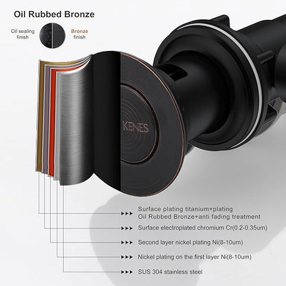 KENES Oil Rubbed Bronze Bathroom Sink Drain Assembly with Lift Rod, Bathroom Sink Drain with Overflow, Lavatory Pop Up Drain Stopper for Bathroom Vanity Sink, LJ-P701-8