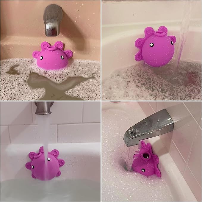 Silicone Bathtub Overflow Drain Cover with Suction Cup - Adds Inches of Water for Deeper Bath, Deep Pink