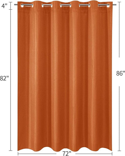MitoVilla No Hooks Needed Extra Long Shower Curtain Liner Set, Orange 86 inch XL Heavyweight Waffle Fabric Cloth Shower Curtains Set with Snap-in Liner for Modern Luxury Hotel & Spa Bathroom Decor