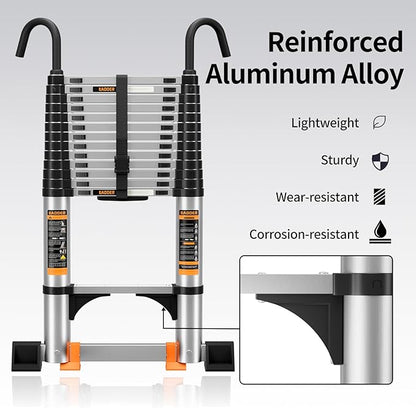 Telescoping Ladder,10.5FT Aluminum Multi-Purpose Collapsible Ladder with Stabilizers and Hooks,Jiashche Portable Extension Ladder for RV or Outdoor Work Silver,330lb Max Capacity