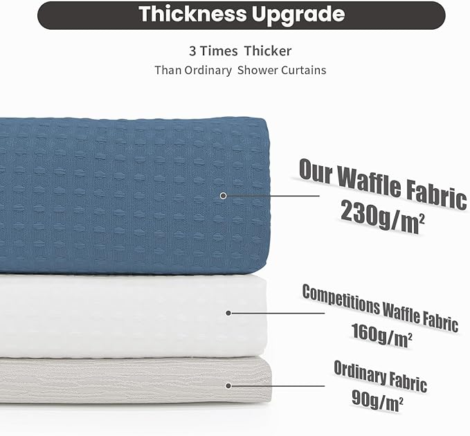 Inhousolu Extra Long No Hook Shower Curtain with Snap in Fabric Liner Set Waffle Weave 230GSM Weighted Hem, Waterproof & Washable Bathroom Curtain Spa with Mesh Top Window 72" W*84" L Moonlight Blue