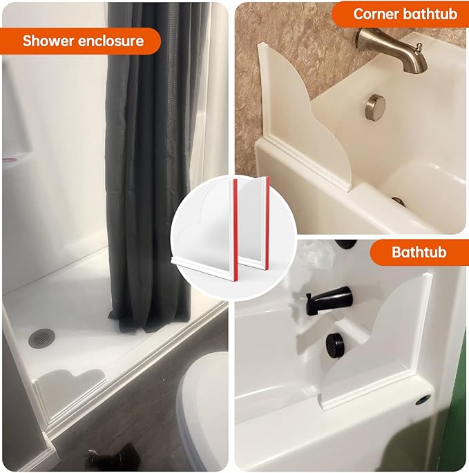 Shower Corner Water Guard, Large Size Tub Shower Water Guard, Shower Splash Guards,Bathtub Splash Guard Self-Adhesive Tub Guards to Keep Water in Tub (2pcs)