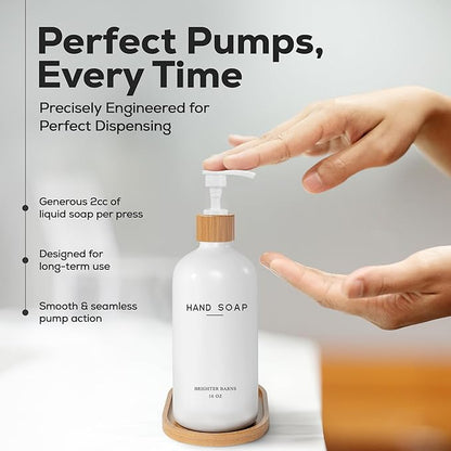 White Glass Hand Soap Dispenser Bathroom Set by Brighter Barns - Liquid Hand Soap Dispenser for Kitchen Sink - Boho Bathroom Pump Bottle Set - Minimalist Home Decor for Vacation Rental, Gifts (White)