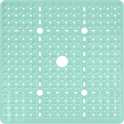 Reetual XL Shower Mat Non Slip - 27x27 Bath Mat for Shower Stall or Large Bathtub Mat with 240 Powerful Suction Cups and Drain Holes. Black Shower Mats for Bathroom (Aqua Green)