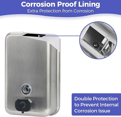 Heavy Duty Stainless Steel Wall Mount Soap Dispenser, 1100ml/37oz, with Corrosion Proof Lining and Anti-Leak Pump for Commercial & Home Bathroom Kitchen(Vertical)
